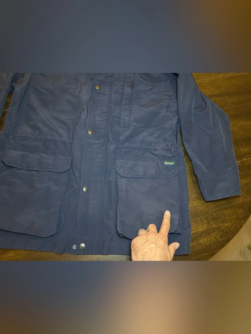 VTG Woolrich Men's Nylon Solid Blue Coat Full Zip Jacket-Large - Picture 2 of 14